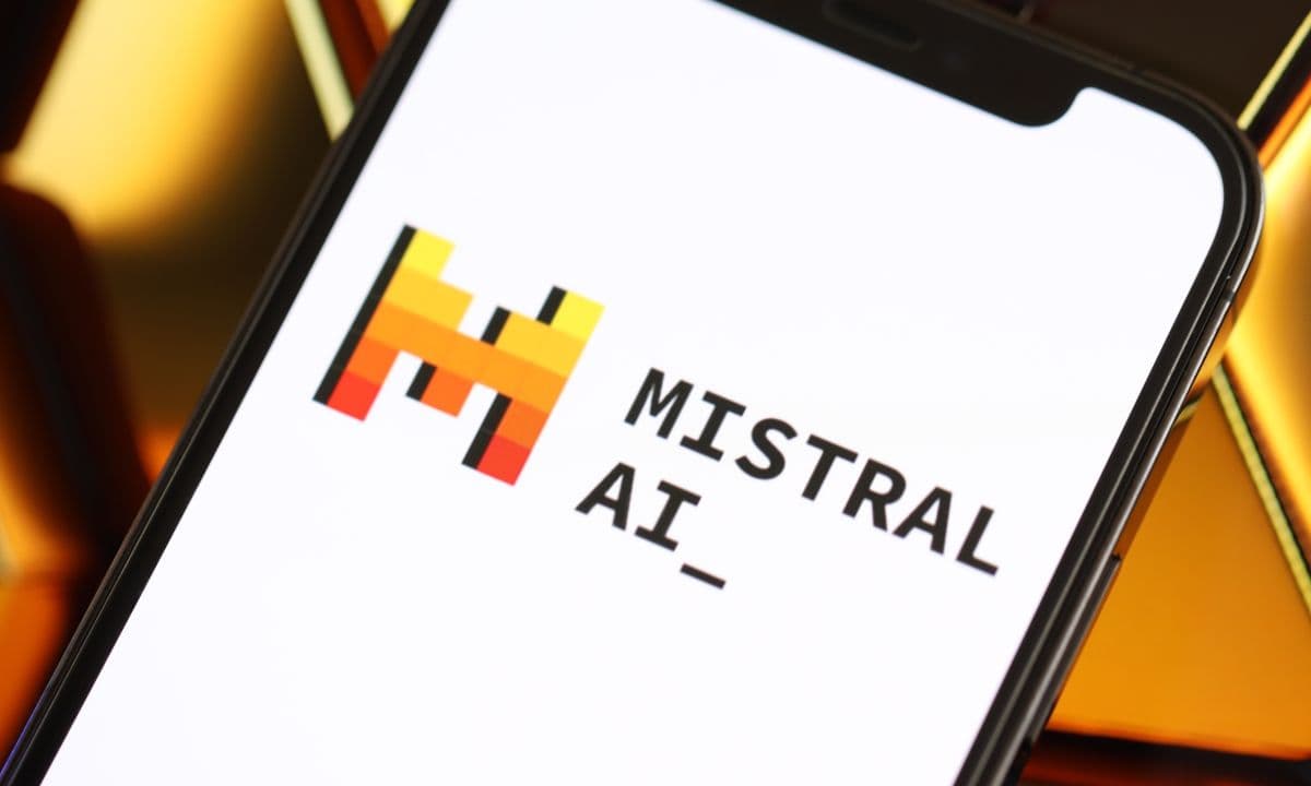 Mistral AI logo with a European digital circuit background